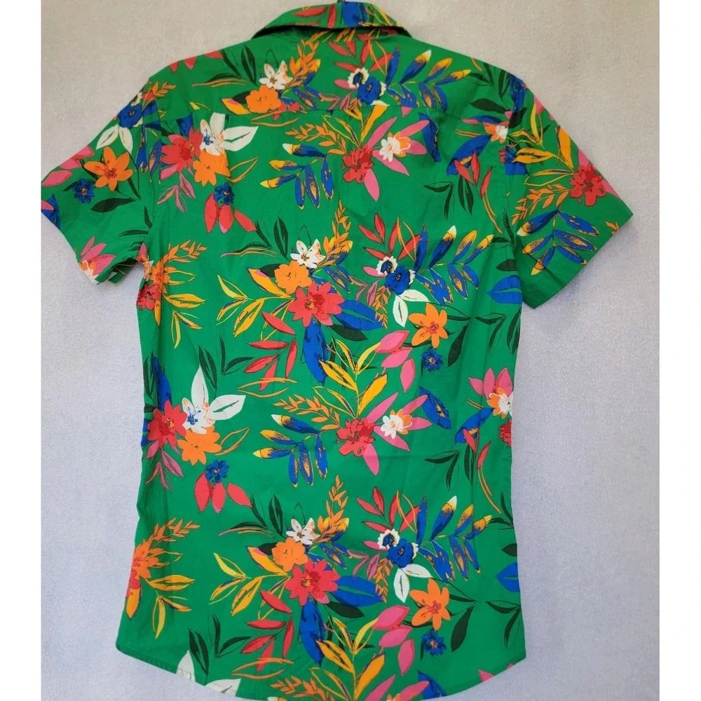 J. Crew Flex Mens Short Sleeve Printed Casual Shirt XS Green Tropical Floral NWT